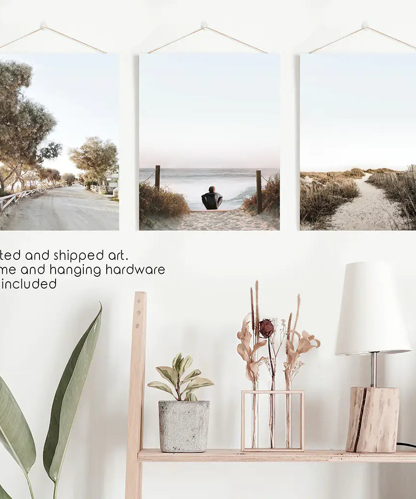 Surfer on the Beach. Coastal 3 Piece Wall Art