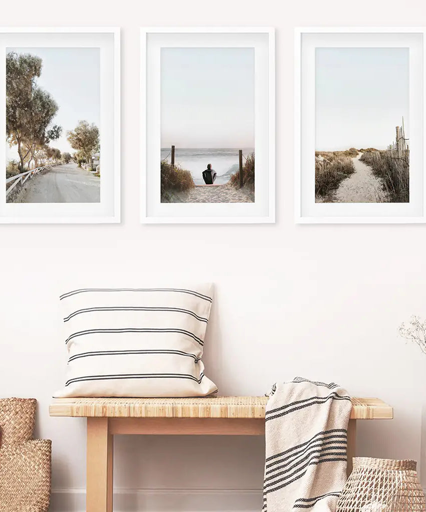 Surfer on the Beach. Coastal 3 Piece Wall Art