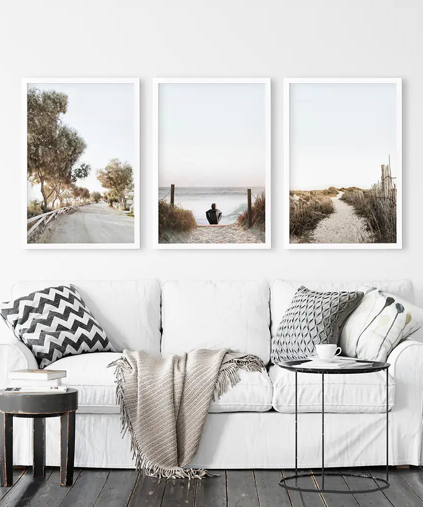 Surfer on the Beach. Coastal 3 Piece Wall Art