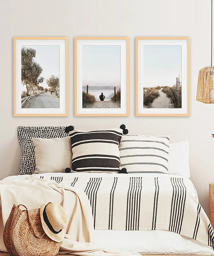 Surfer on the Beach. Coastal 3 Piece Wall Art