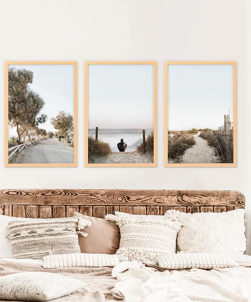 Surfer on the Beach. Coastal 3 Piece Wall Art