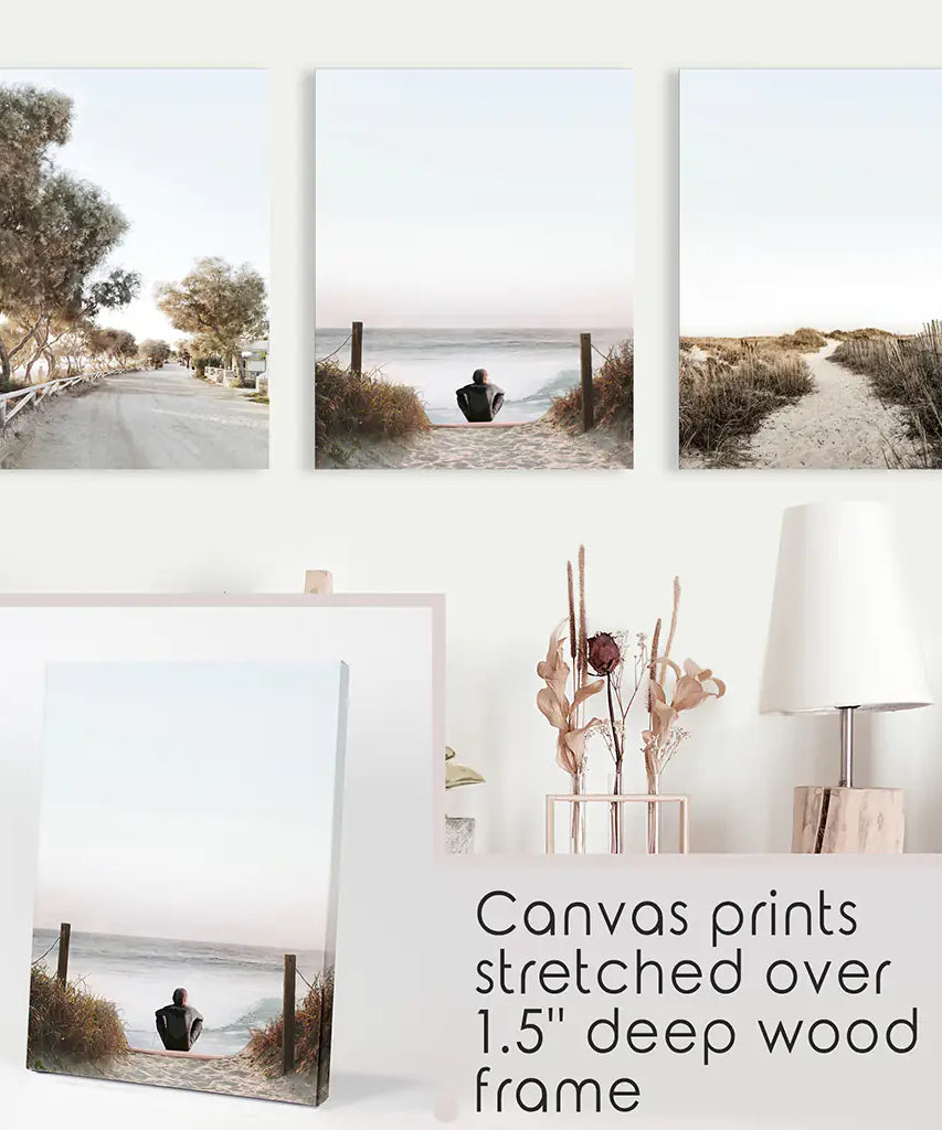 Surfer on the Beach. Coastal 3 Piece Wall Art