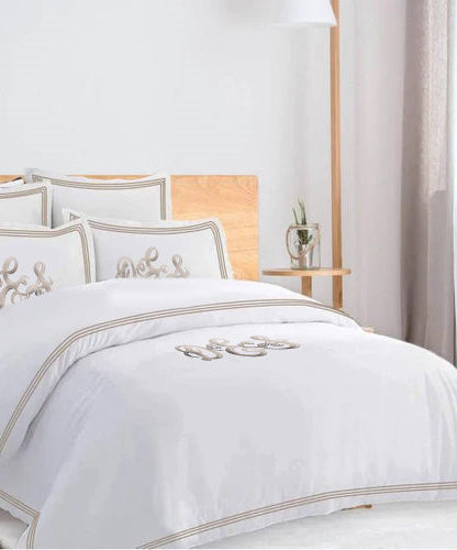Monogam 400TC Cotton Triple Edge Embroidery Sateen Solid Duvet Cover Set