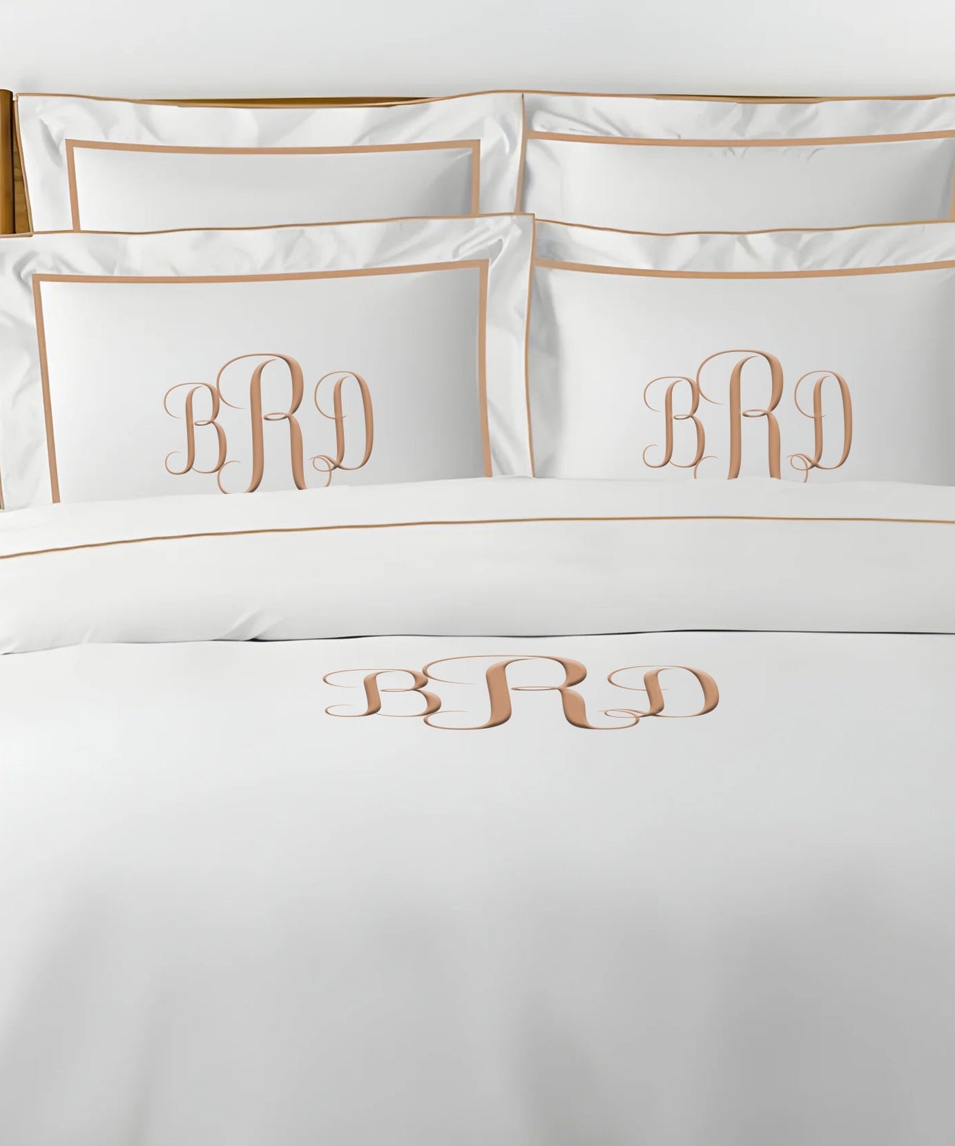 Monogram Embroidery & Border Cotton Sateen Solid Duvet Cover Set