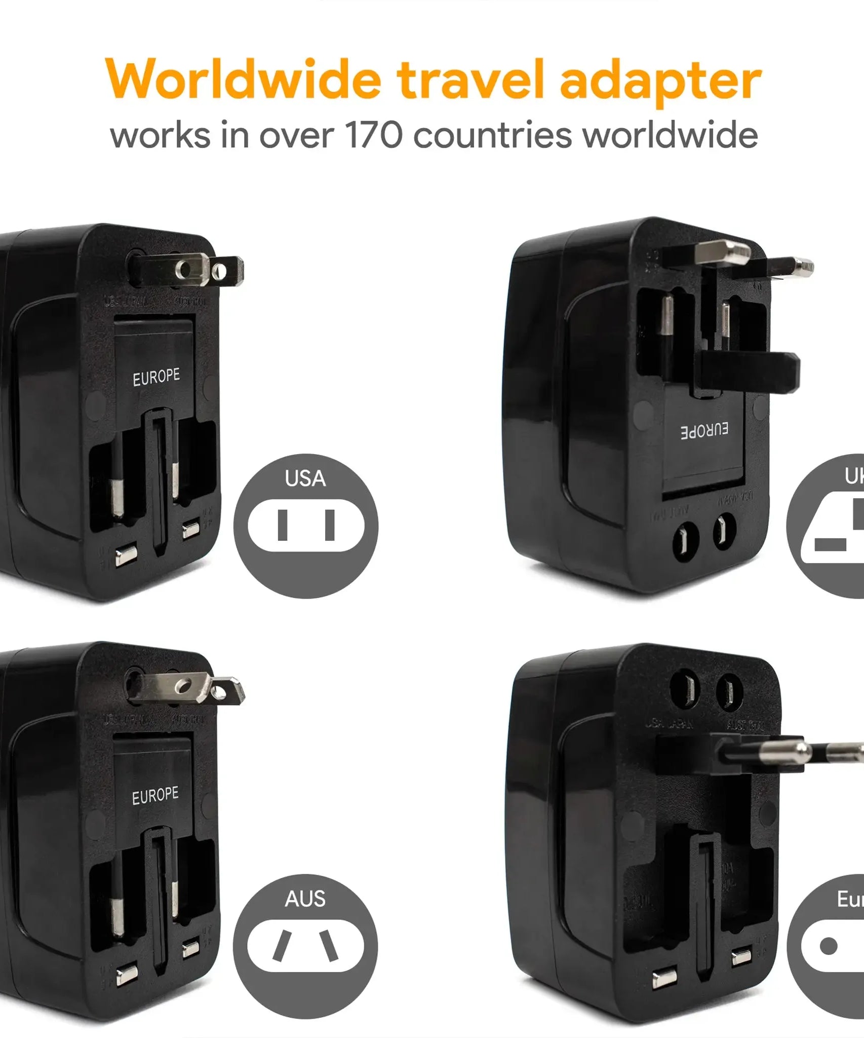 Internationaler Reiseadapter mit USB-Anschlüssen