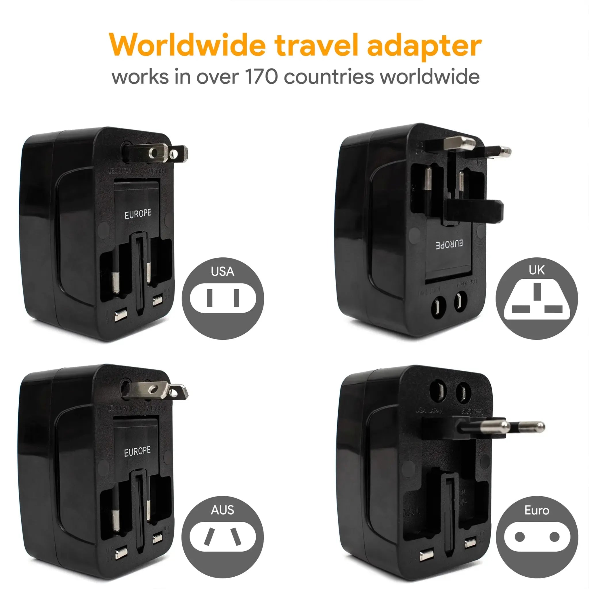 Internationaler Reiseadapter mit USB-Anschlüssen