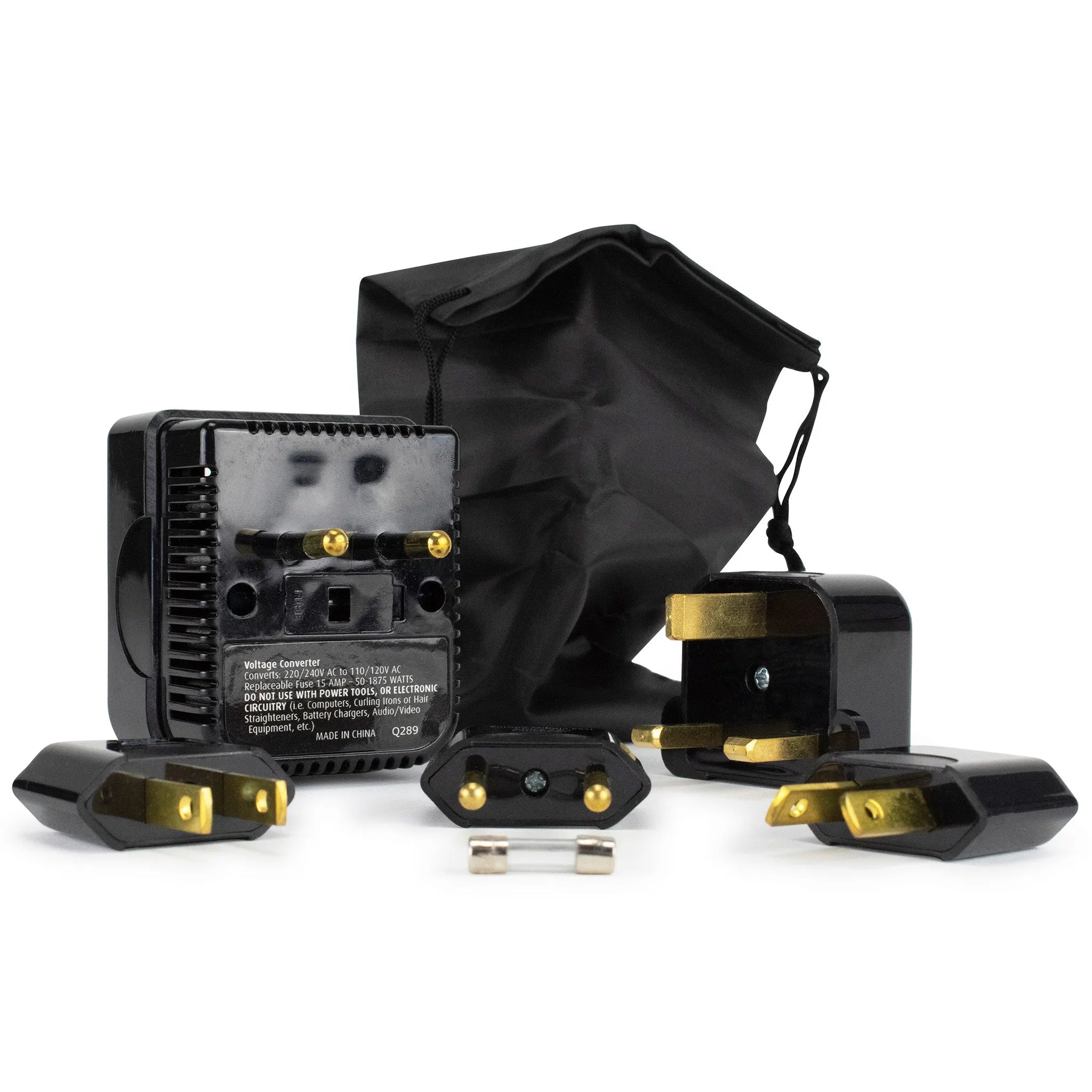 Reise-Abwärtsspannungswandler- und Adapter-Kit mit Beutel
