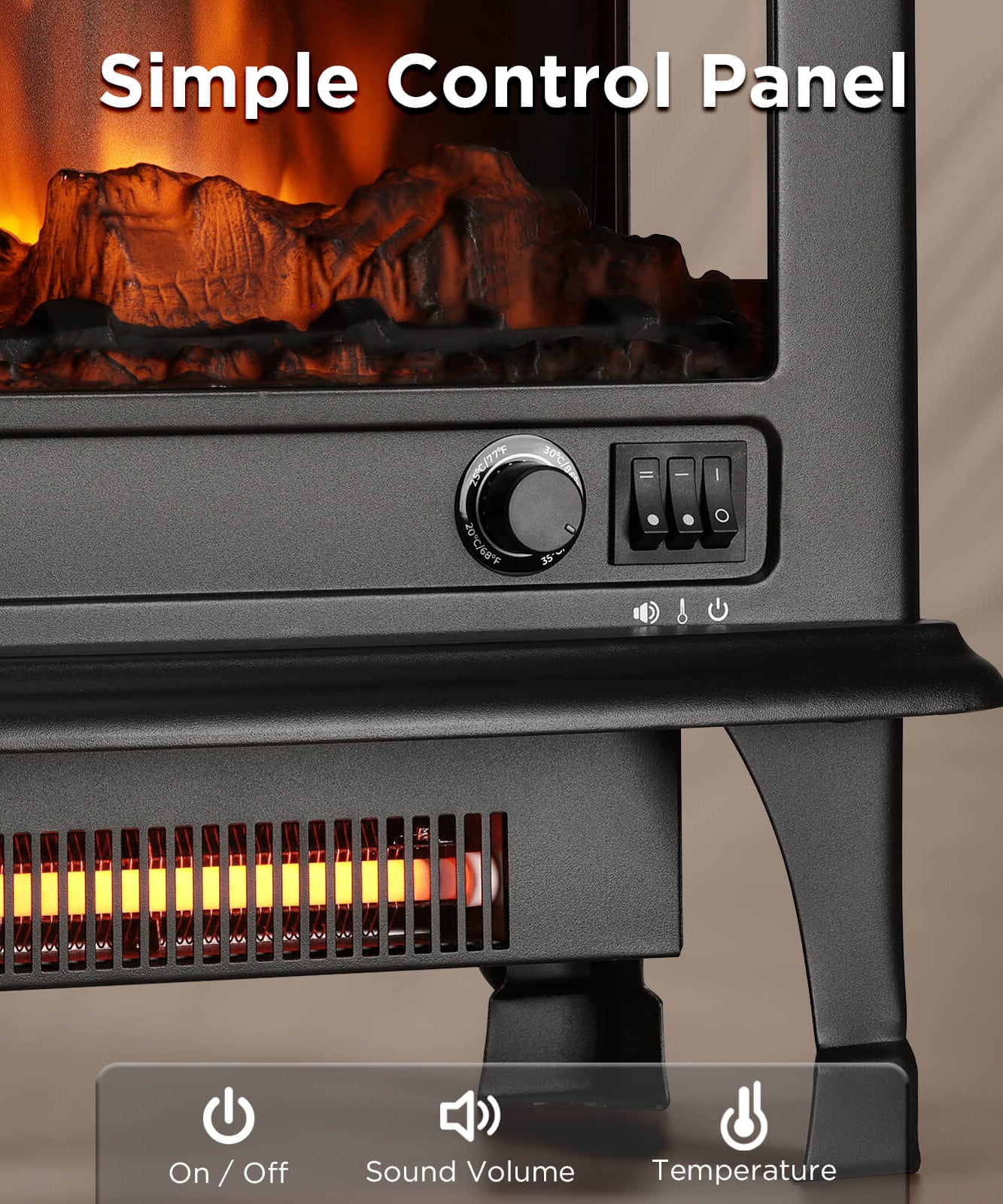 Suburbs TS20-SD Electric Fireplace Stove Heater with Sound