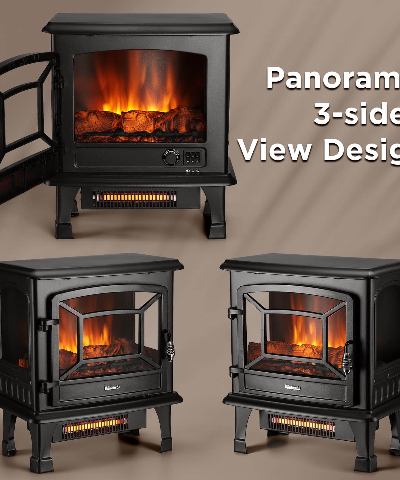 Suburbs TS20-SD Electric Fireplace Stove Heater with Sound