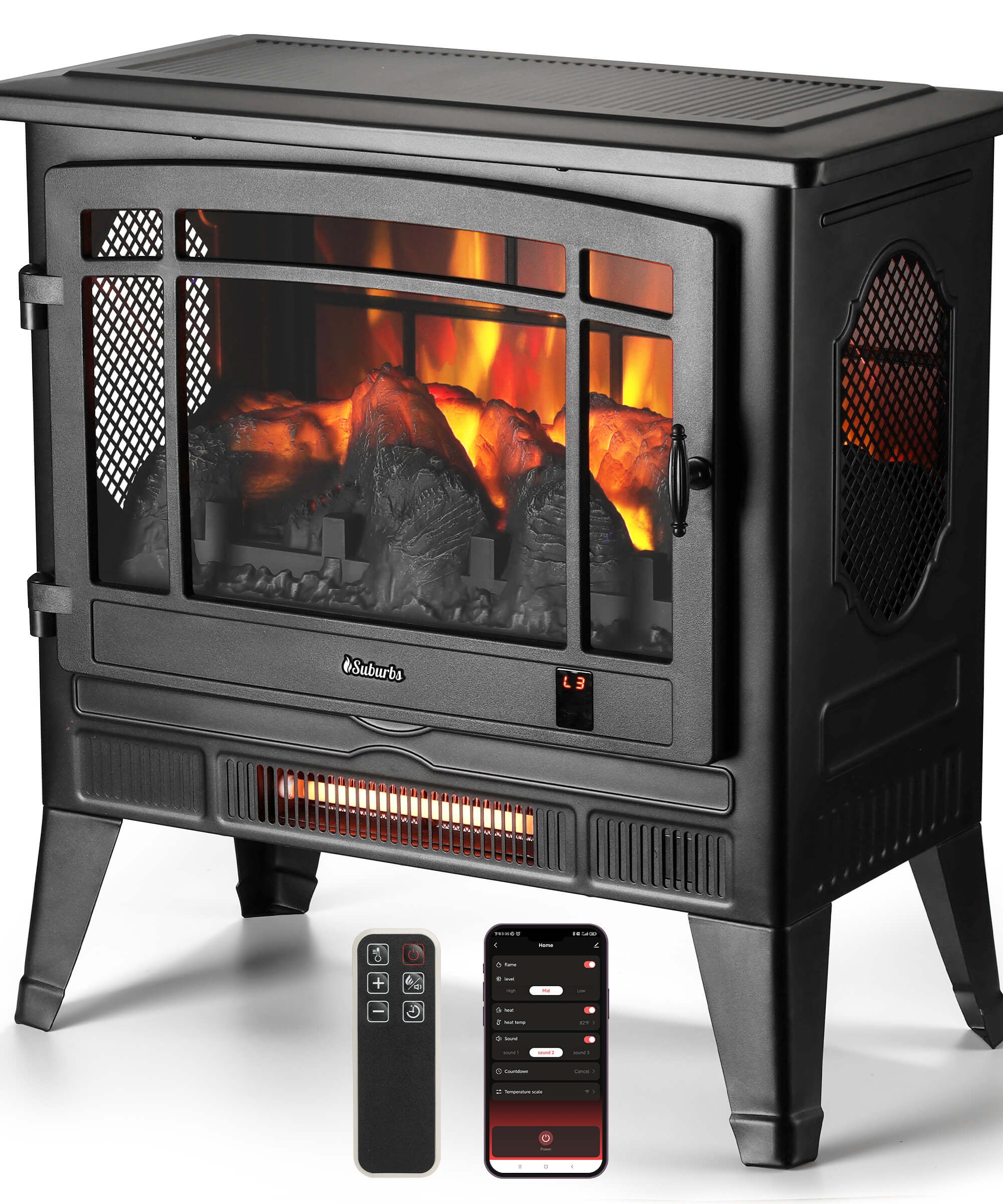 Suburbs TS25 Smart Electric Fireplace Stove Heater, WiFi Enabled