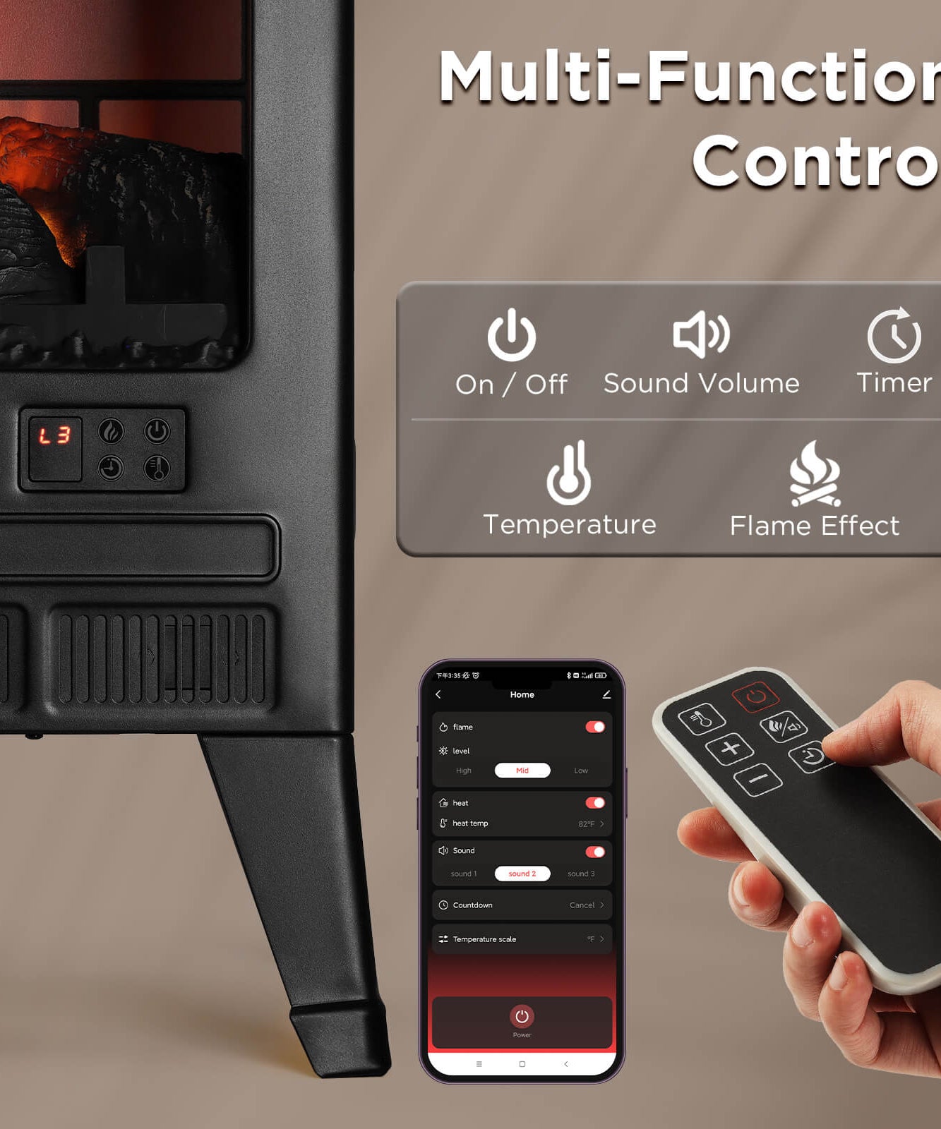 Suburbs TS25 Smart Electric Fireplace Stove Heater, WiFi Enabled