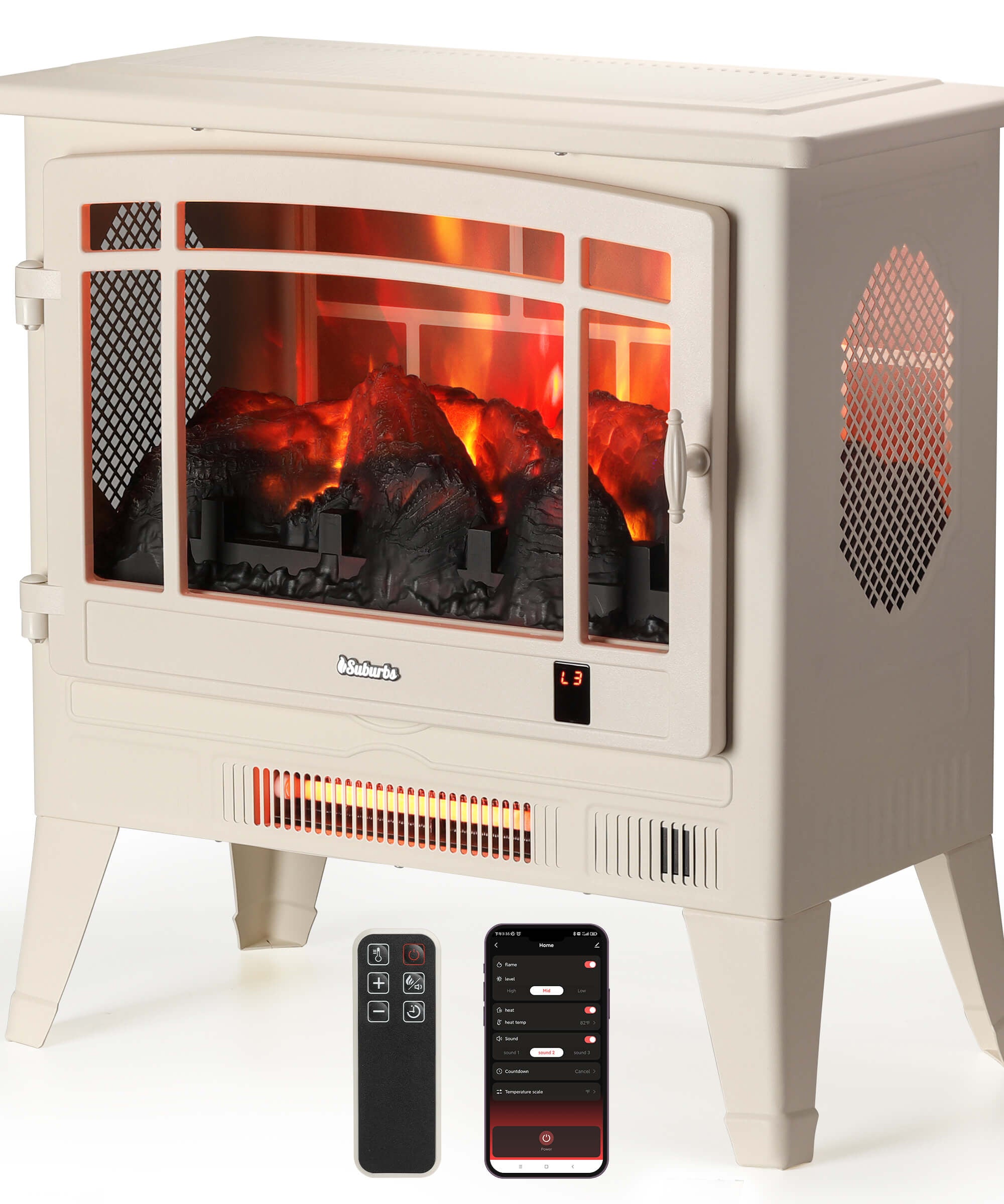 Suburbs TS25 Smart Electric Fireplace Stove Heater, WiFi Enabled