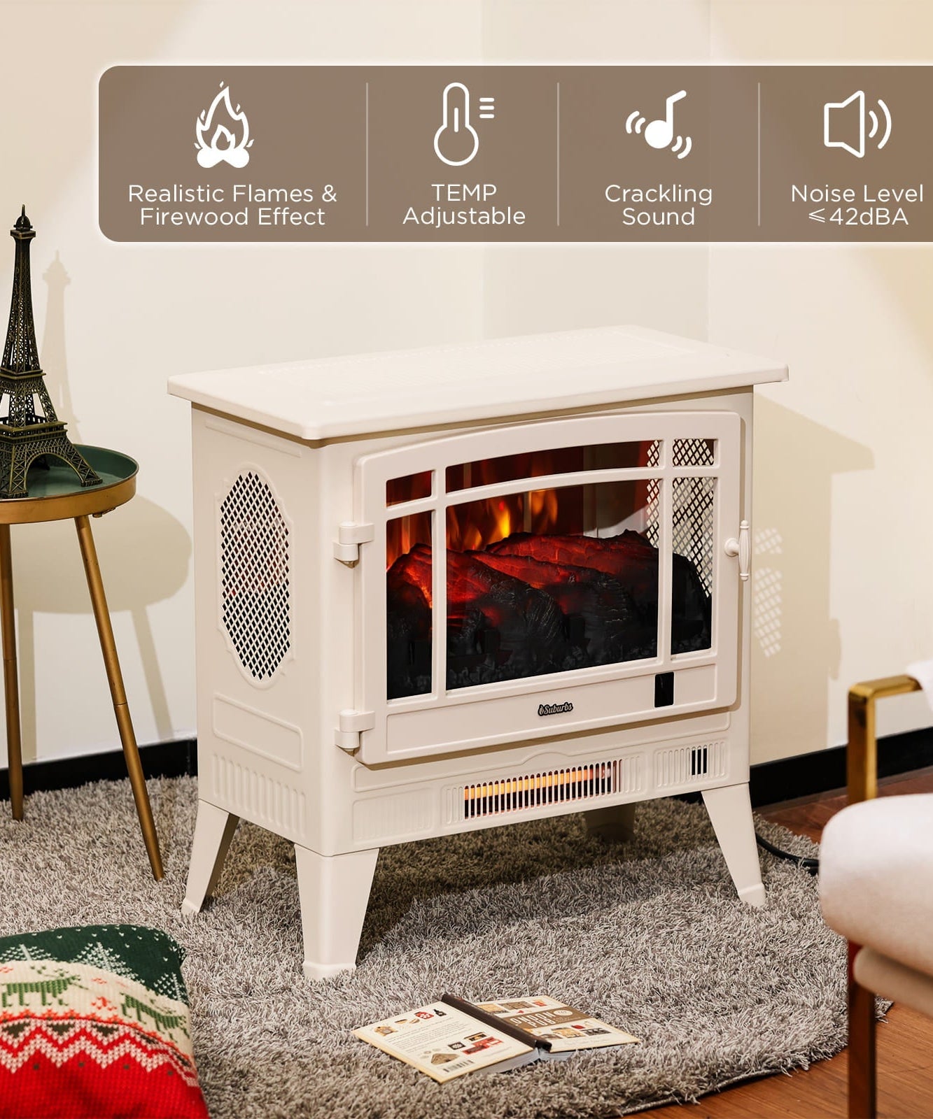 Suburbs TS25 Smart Electric Fireplace Stove Heater, WiFi Enabled