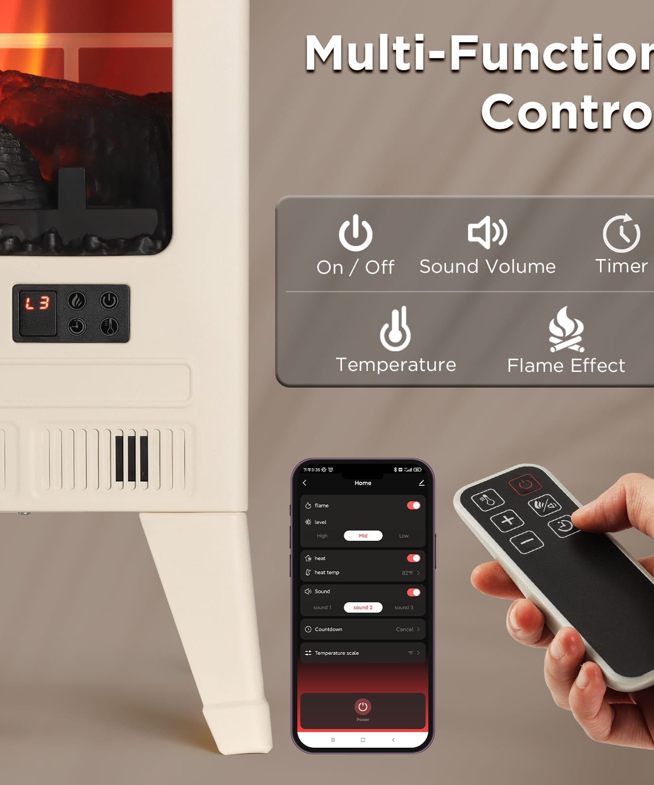 Suburbs TS25 Smart Electric Fireplace Stove Heater, WiFi Enabled