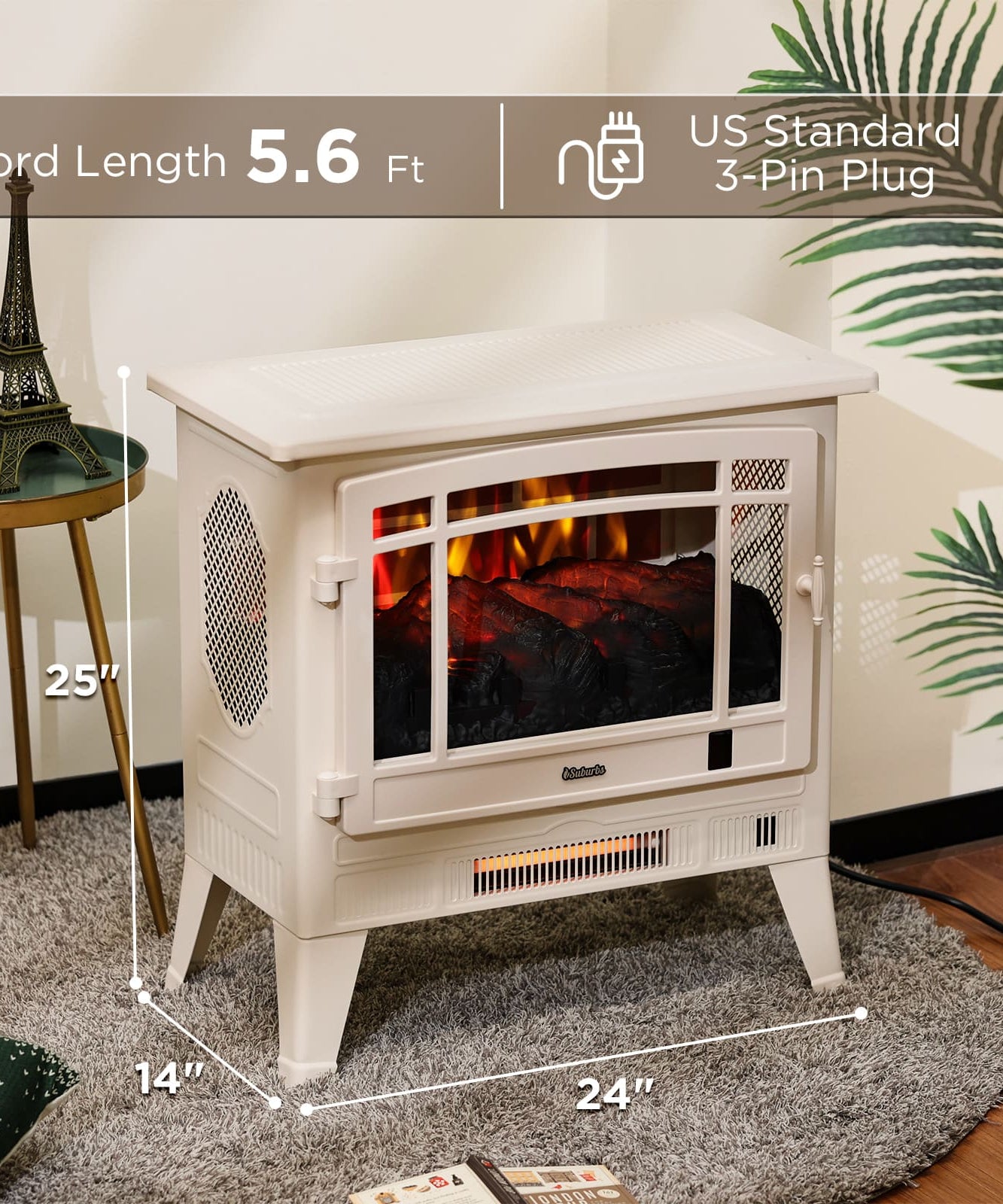Suburbs TS25 Smart Electric Fireplace Stove Heater, WiFi Enabled