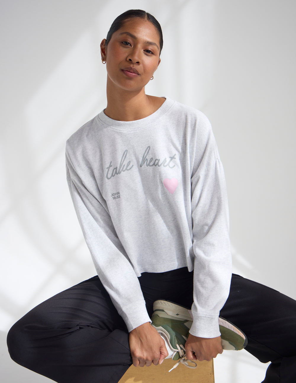 Take Heart Cropped LS Women's Tee