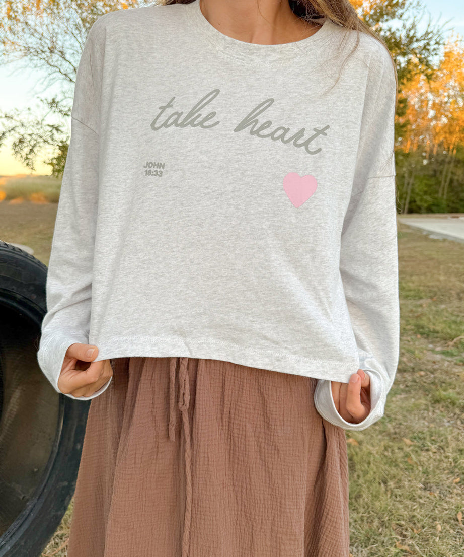 Take Heart Cropped LS Women's Tee