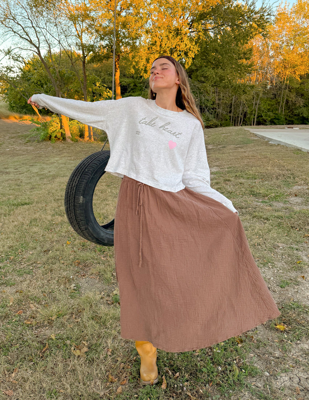Take Heart Cropped LS Women's Tee