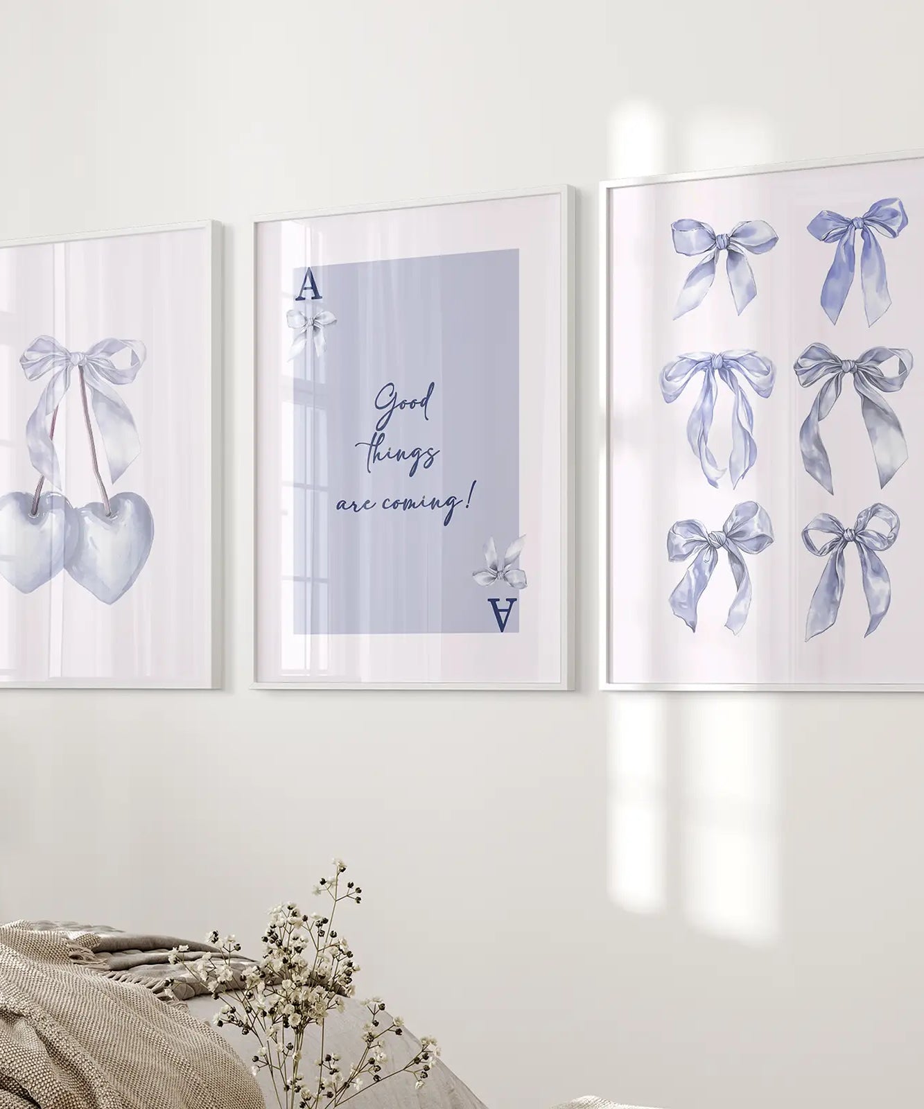 Trendige blaue Schleifen Preppy Poster Girly Deko Kunst Set