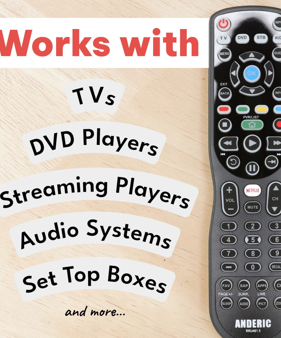 Anderic RRU401.7 4-Device Universal Remote Control with Backlight, Macro and Learning for TV, Cable, Streaming, DVD and more
