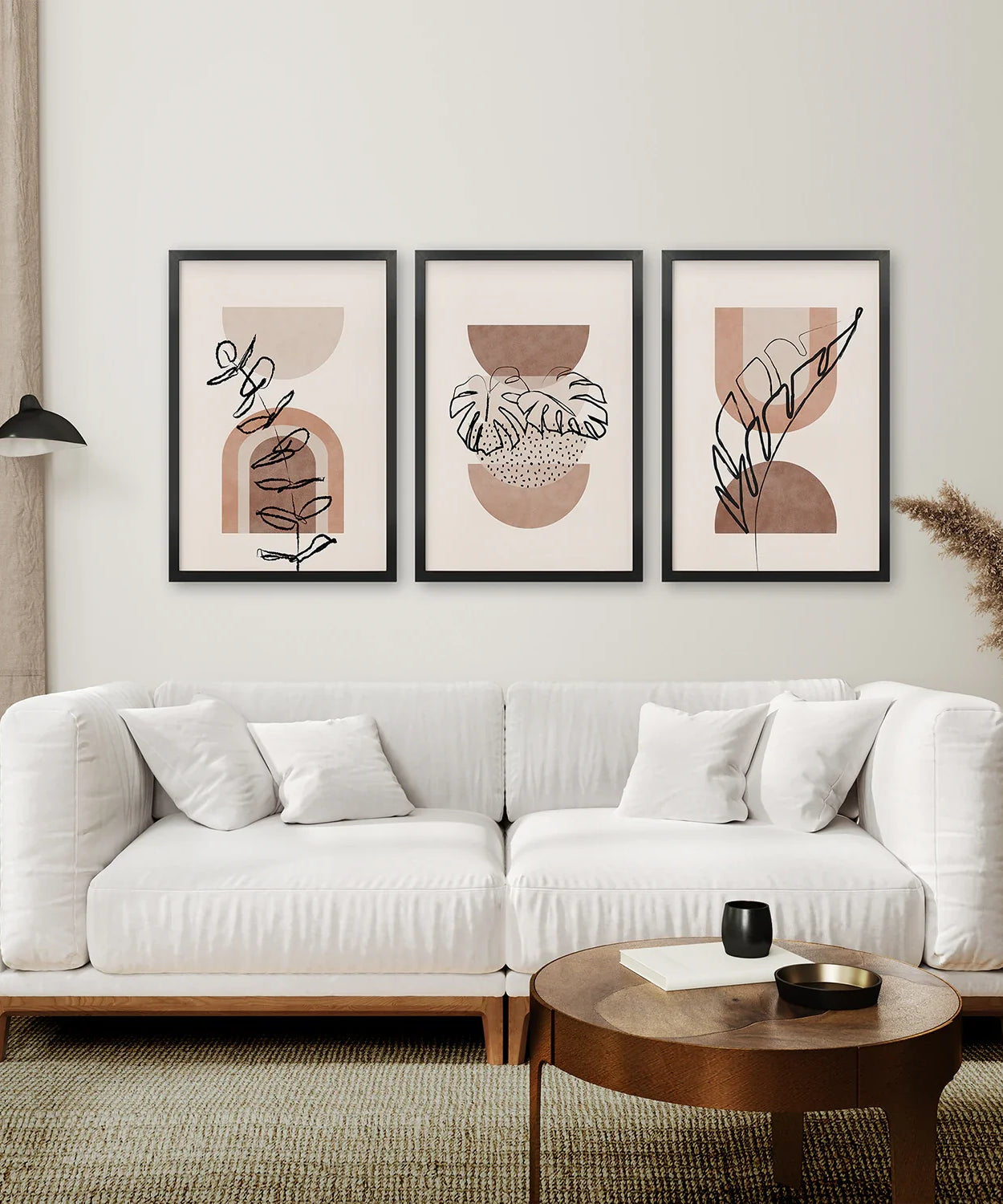 Abstraktes Aquarell 3er-Set Boho-Drucke. Tropische Blätter