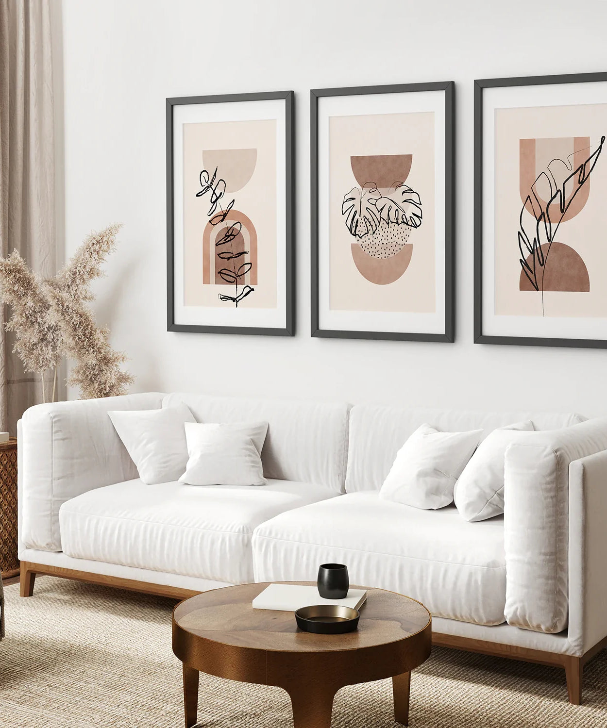Abstraktes Aquarell 3er-Set Boho-Drucke. Tropische Blätter