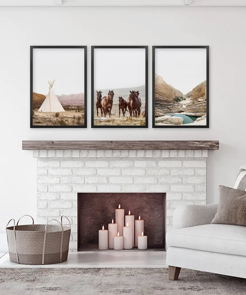 Native American Desert Landscape. Wall Art Set of 3 Prints