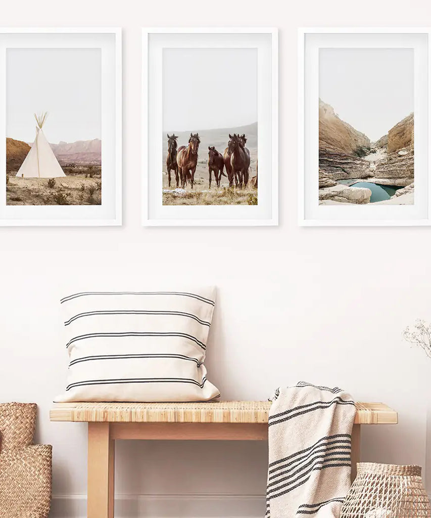 Native American Desert Landscape. Wall Art Set of 3 Prints
