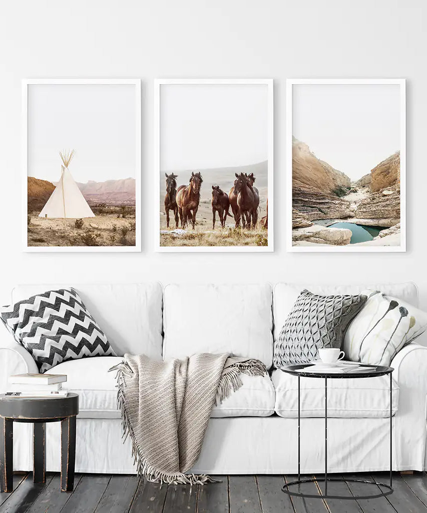 Native American Desert Landscape. Wall Art Set of 3 Prints