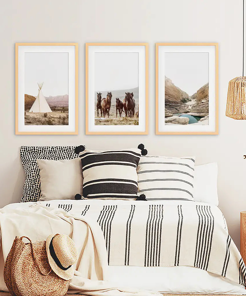 Native American Desert Landscape. Wall Art Set of 3 Prints