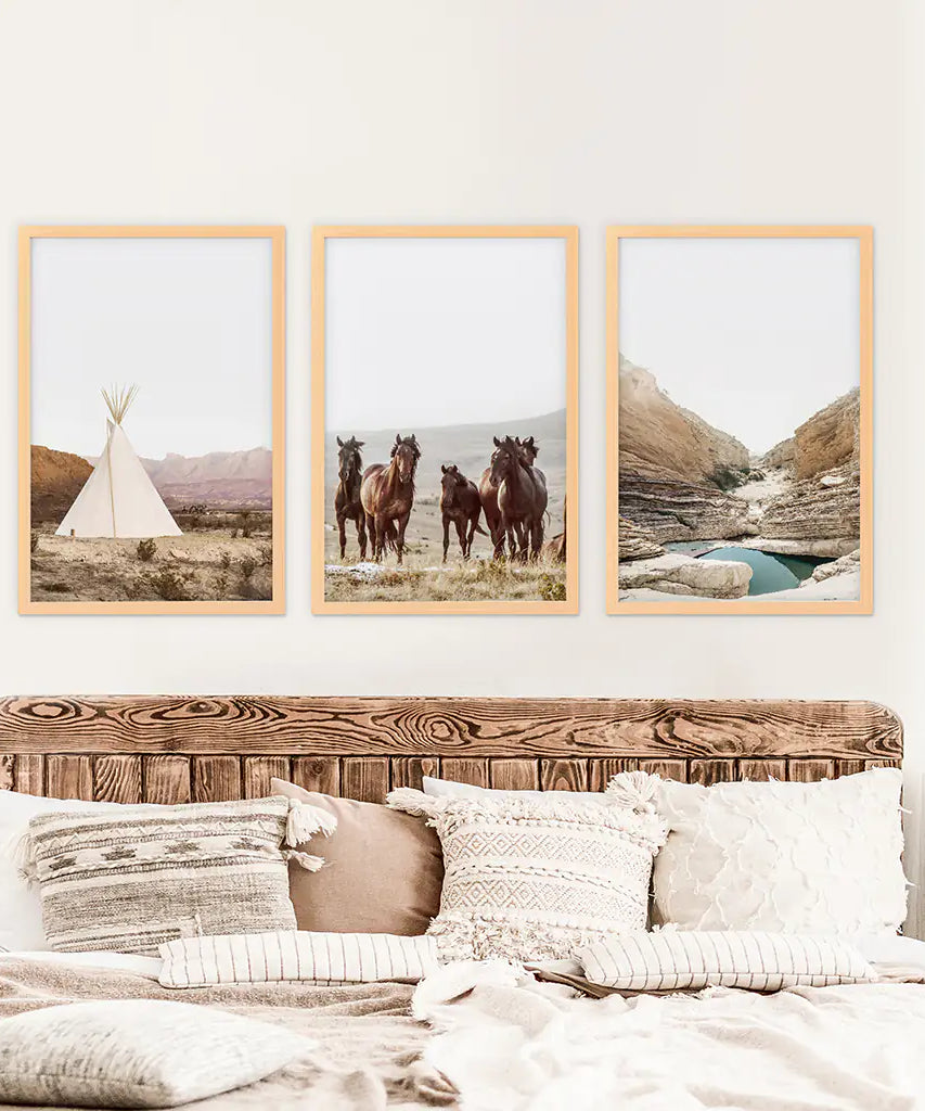 Native American Desert Landscape. Wall Art Set of 3 Prints