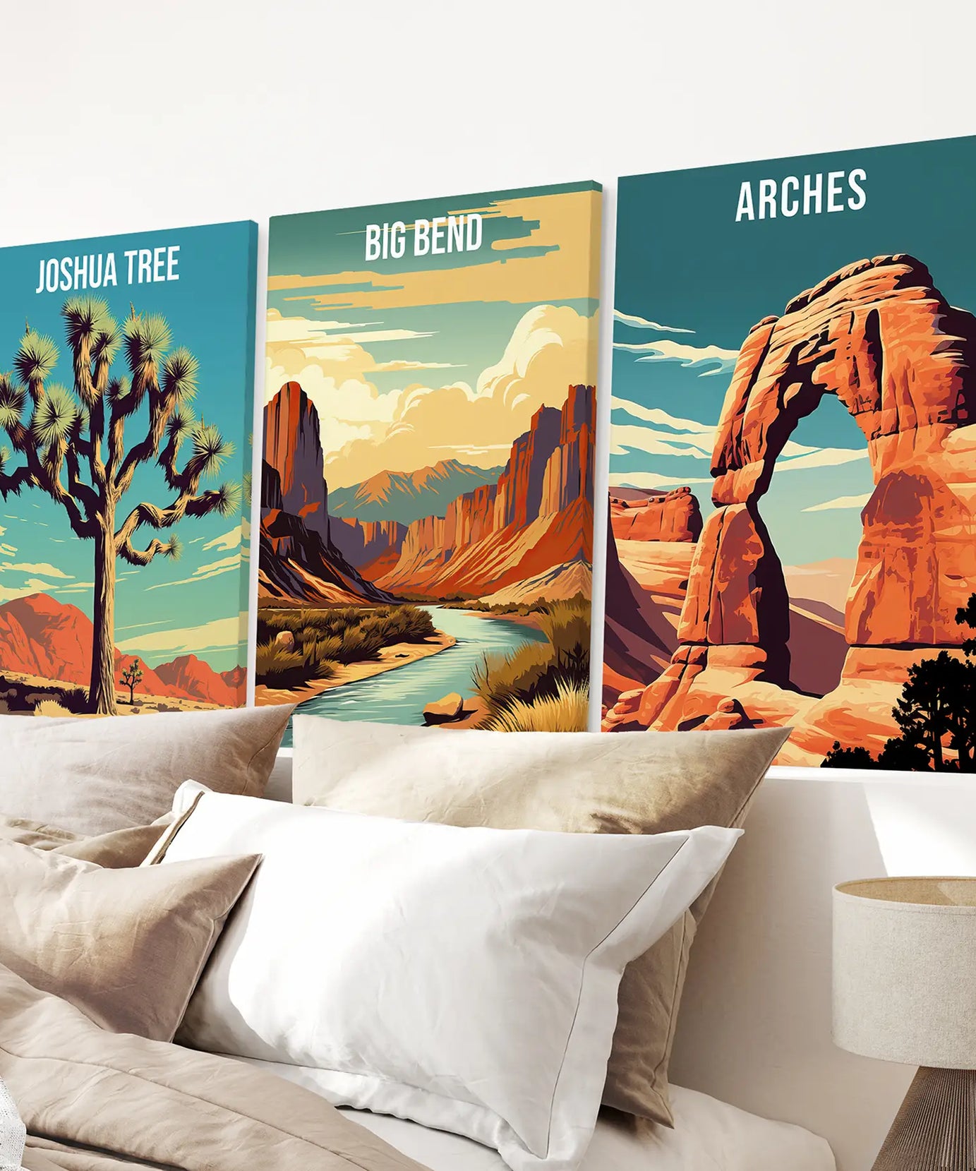 3-teilige USA Nationalpark Kunst. Big Bend, Arches, Joshua Tree