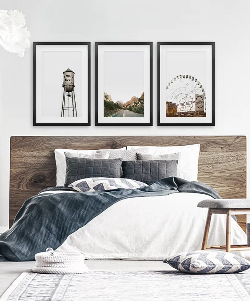 Texas Travel Set of 3 Prints. Water Tower, Ferris Wheel, Road