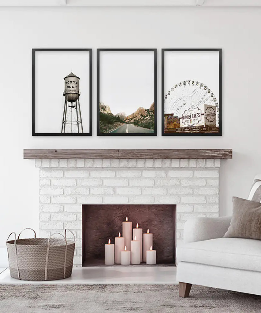 Texas Travel Set of 3 Prints. Water Tower, Ferris Wheel, Road