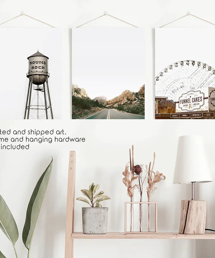 Texas Travel Set of 3 Prints. Water Tower, Ferris Wheel, Road