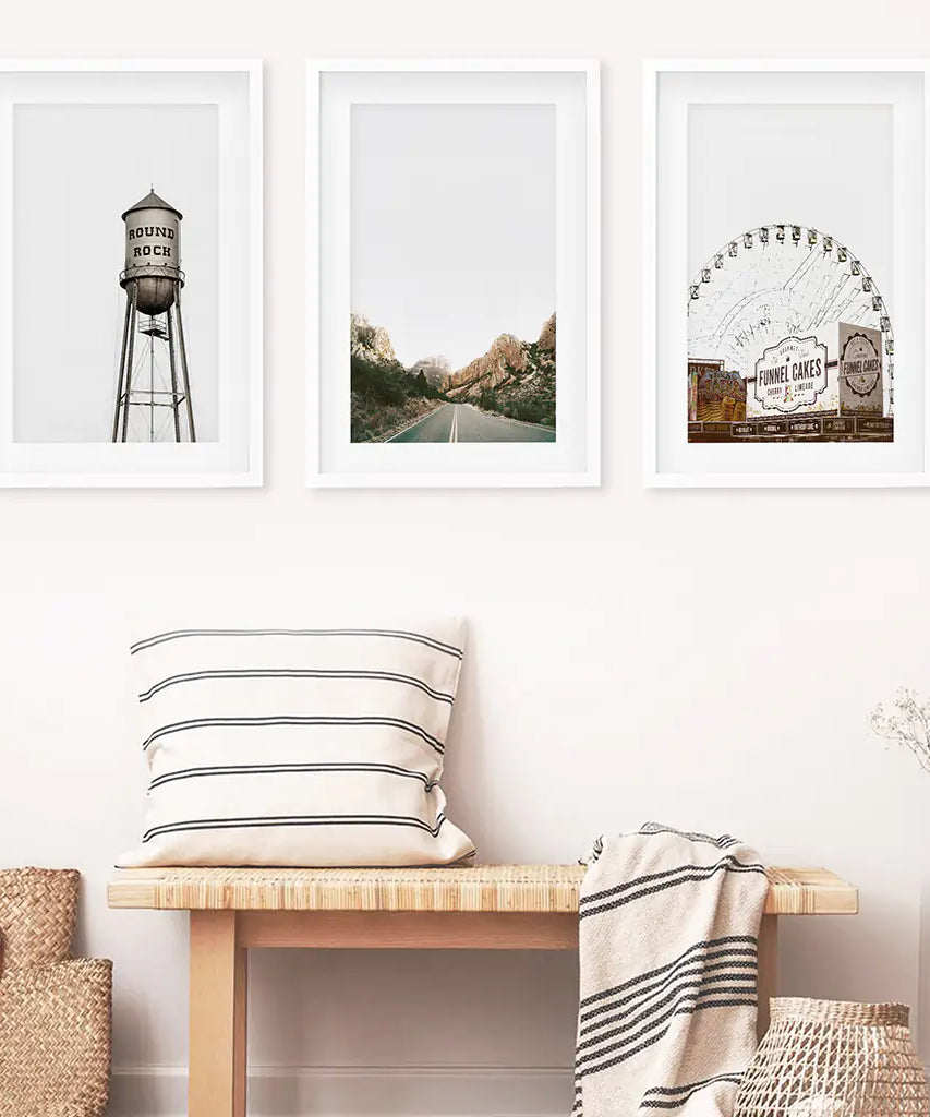 Texas Travel Set of 3 Prints. Water Tower, Ferris Wheel, Road