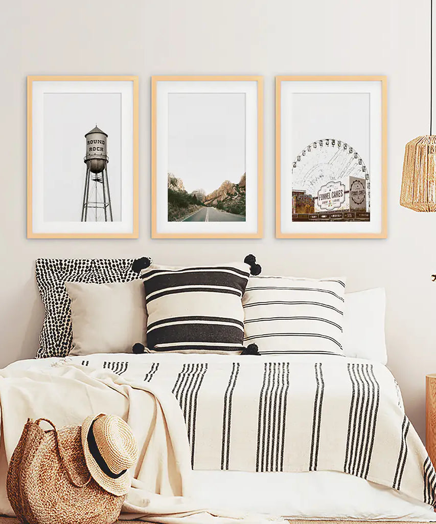 Texas Travel Set of 3 Prints. Water Tower, Ferris Wheel, Road