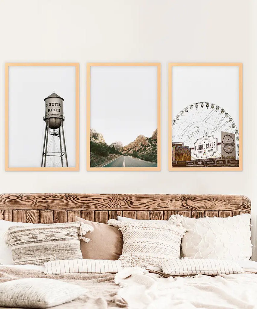 Texas Travel Set of 3 Prints. Water Tower, Ferris Wheel, Road