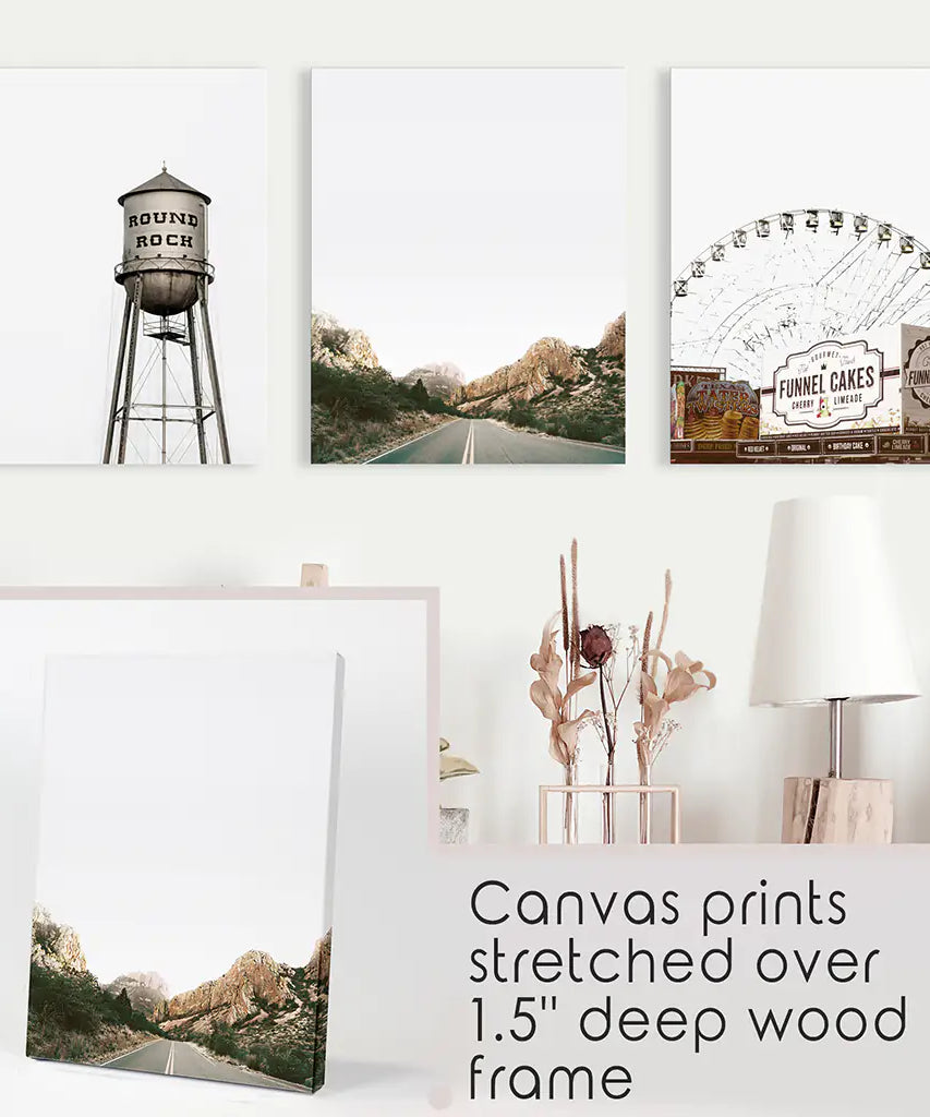 Texas Travel Set of 3 Prints. Water Tower, Ferris Wheel, Road