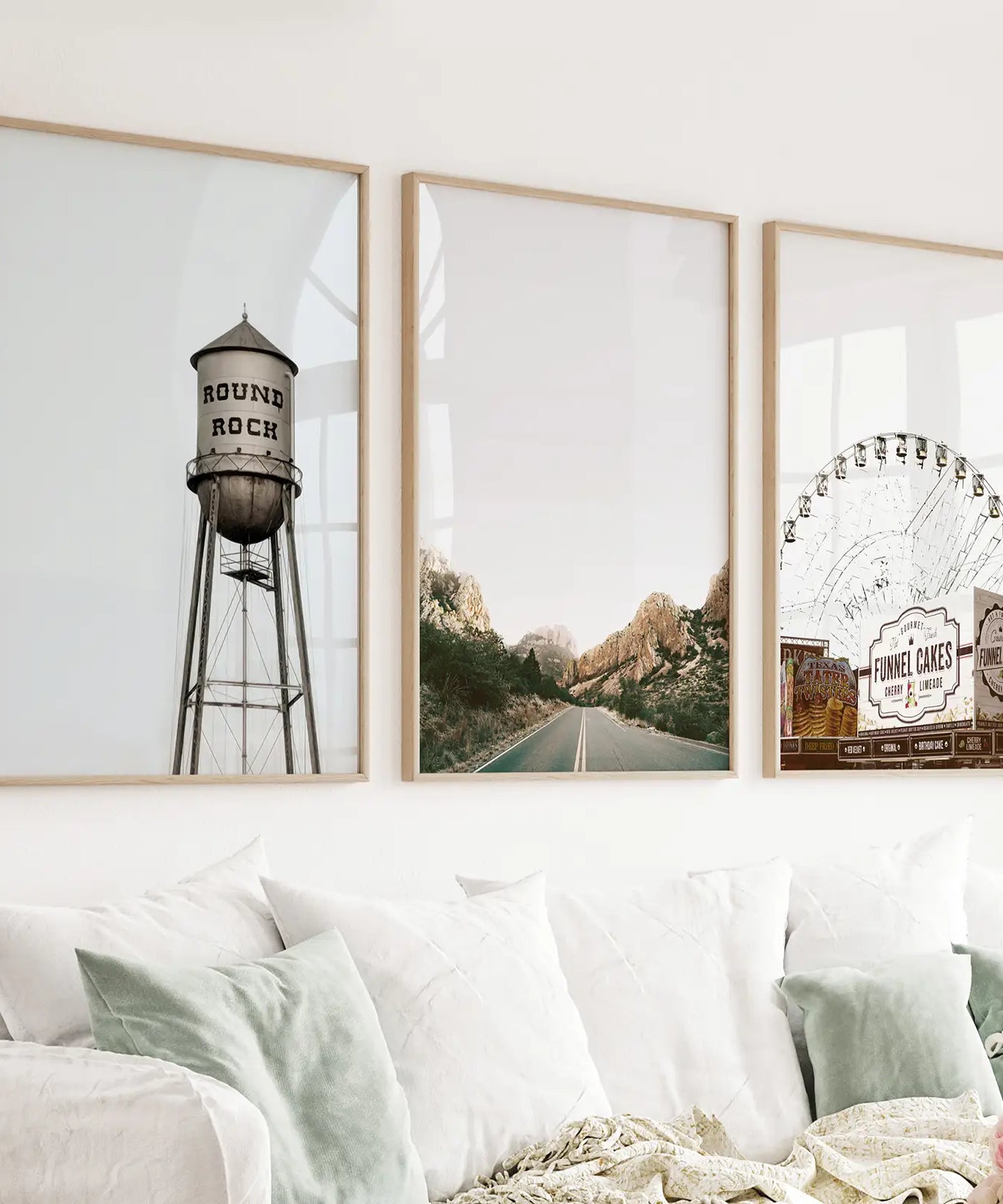 Texas Travel Set of 3 Prints. Water Tower, Ferris Wheel, Road