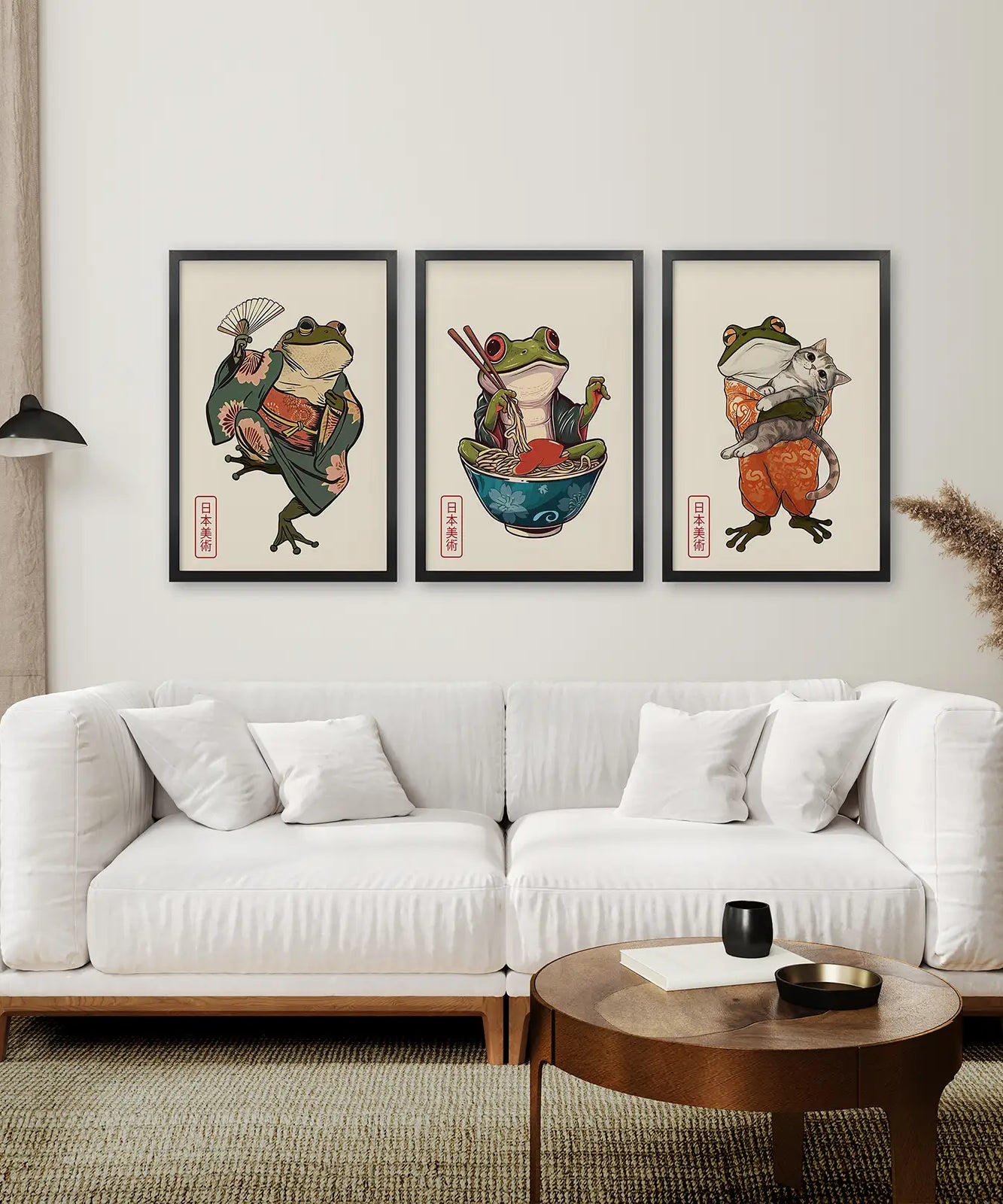 Lustiger Frosch und Katze. Japanische Kunst. Matsumoto Hoji Poster