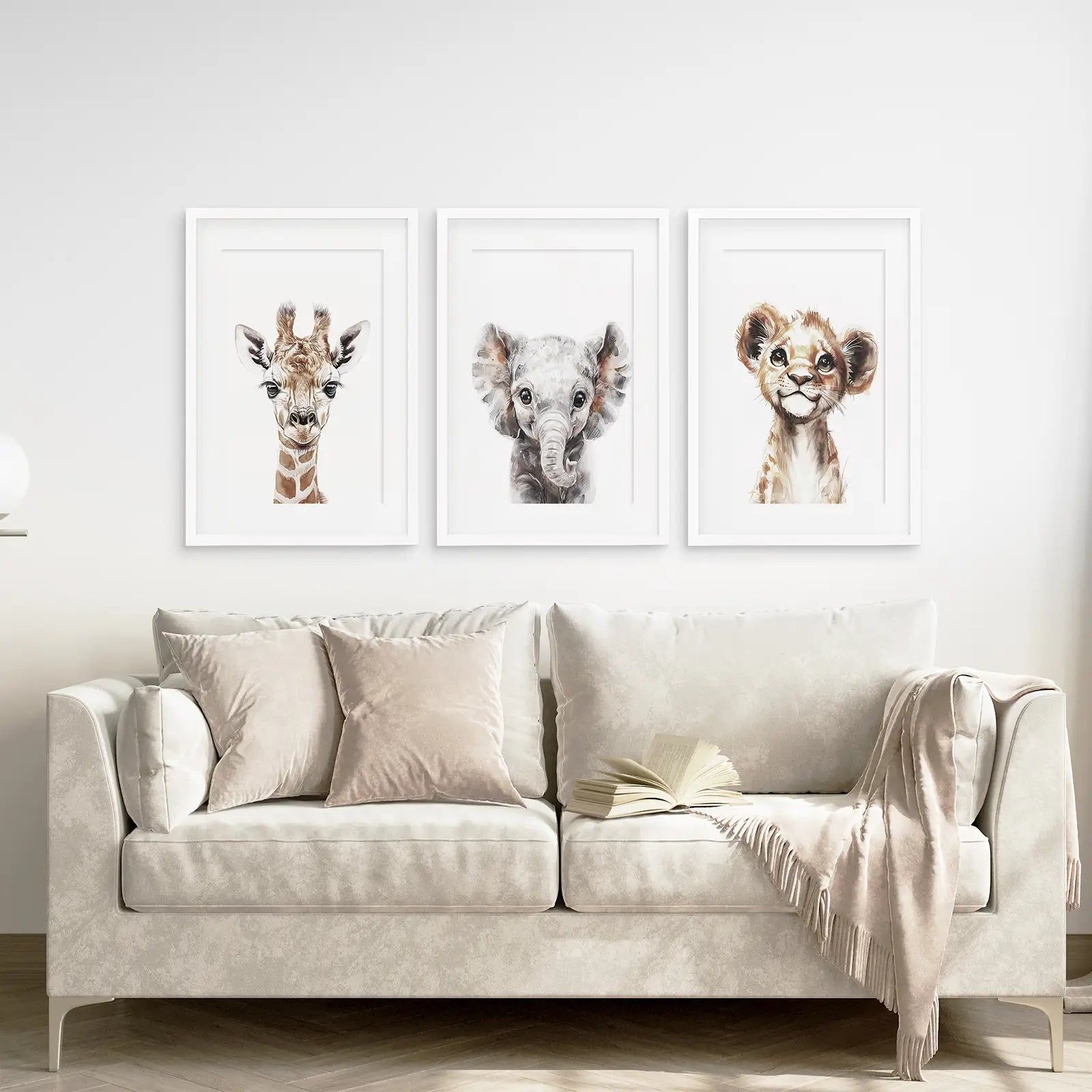 Süßes 3er Set Dschungeltiere Wandbilder als Aquarell