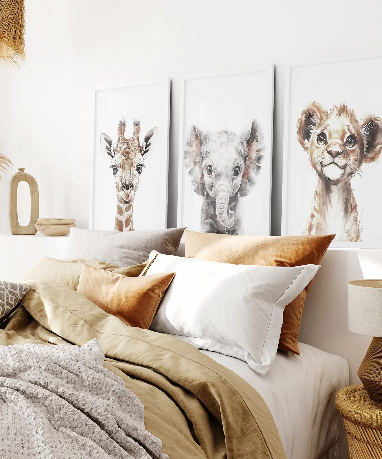 Süßes 3er Set Dschungeltiere Wandbilder als Aquarell