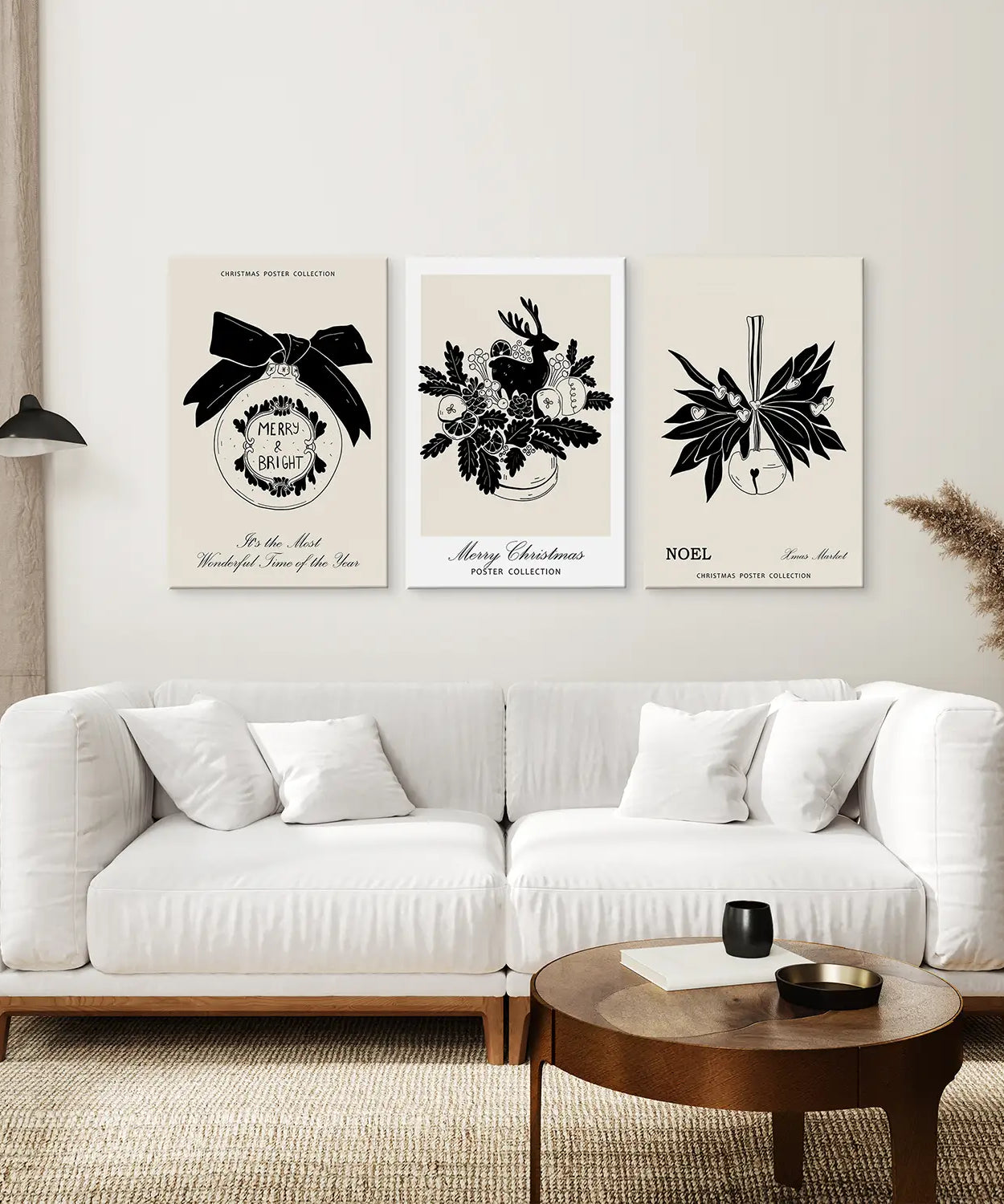 Vintage Rustikales 3-teiliges Weihnachts-Wandbild-Set