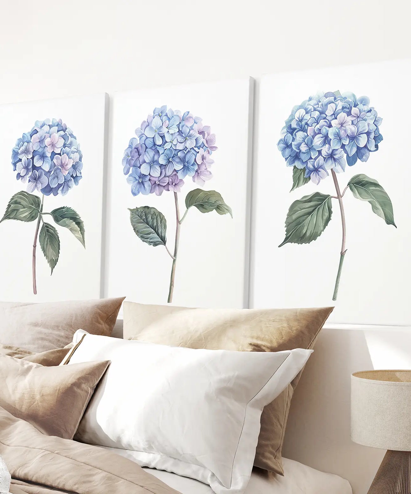 Hellblau Hortensie Blumen Wandkunst Poster Set