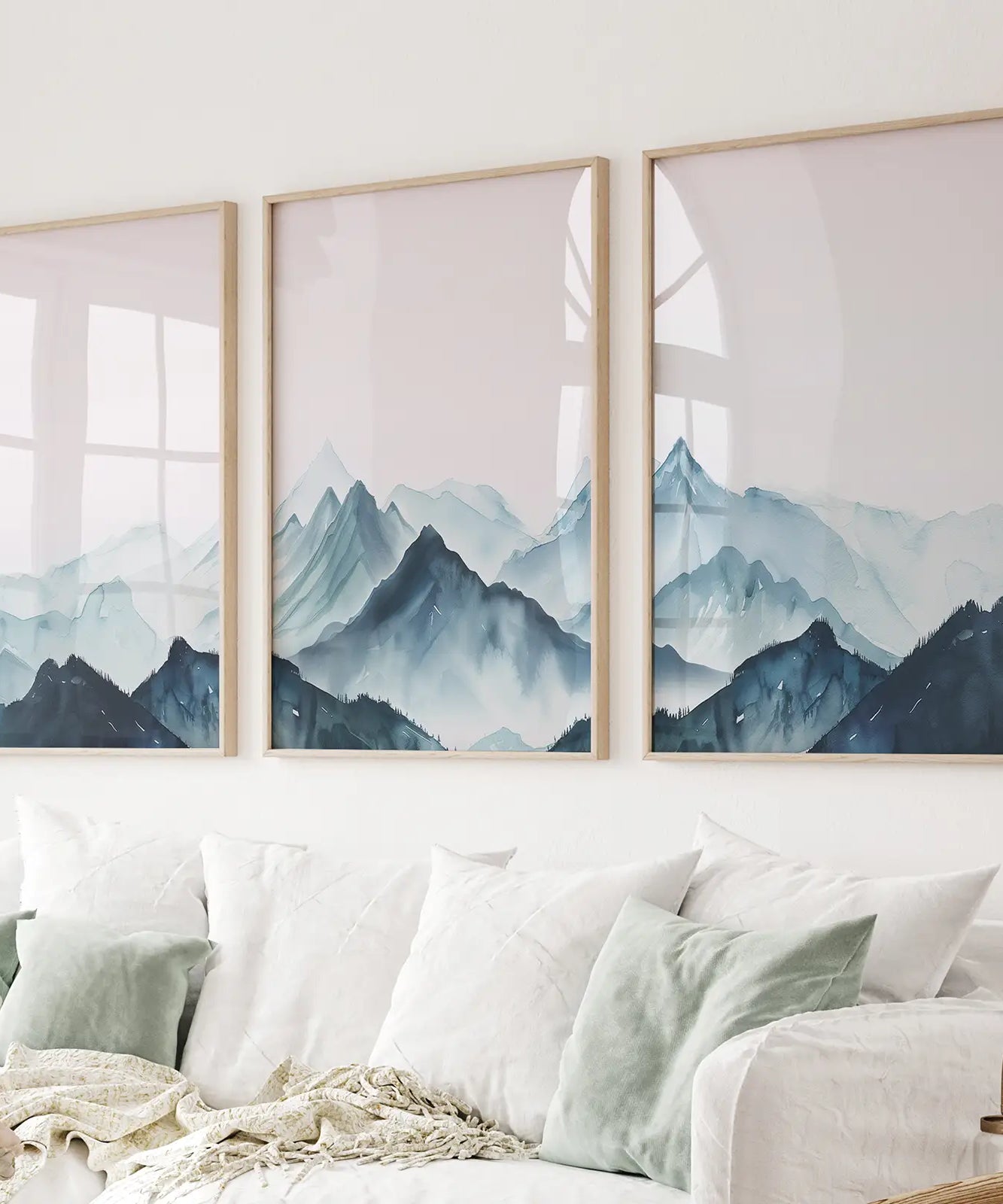 Moderne blaue Aquarell-Berglandschafts-Drucke