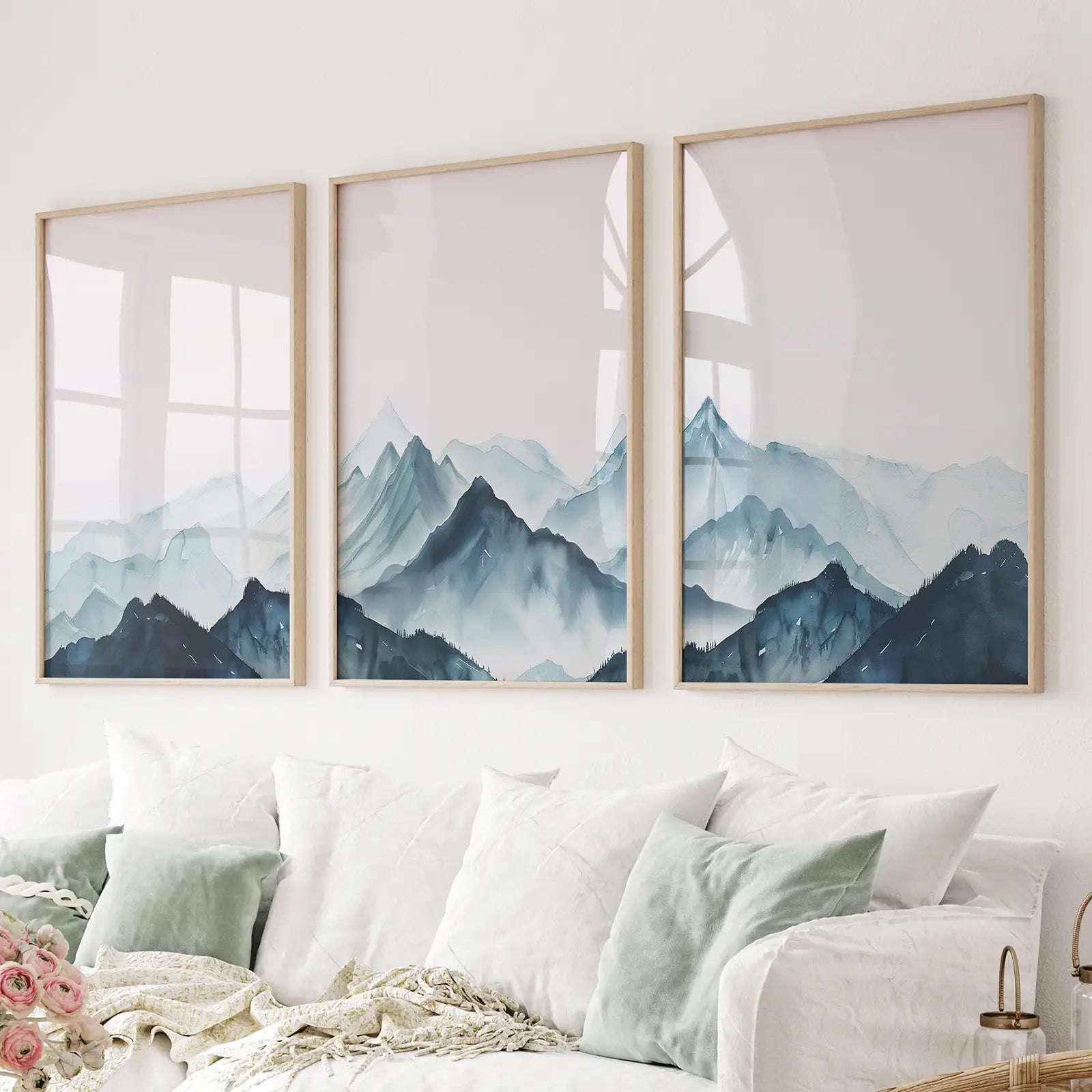 Moderne blaue Aquarell-Berglandschafts-Drucke