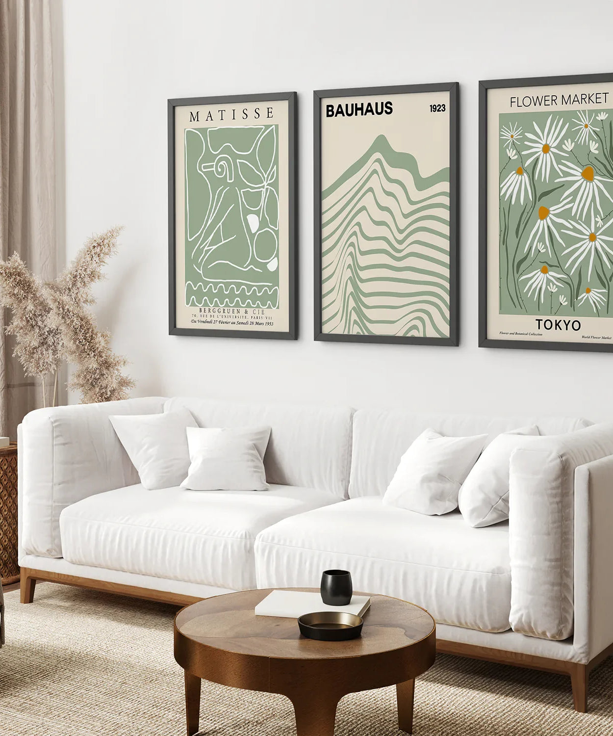 Salbeigrün Modernes Wandkunst-Set aus 3 Drucken