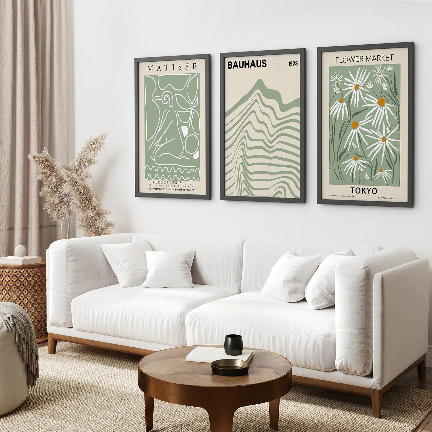 Salbeigrün Modernes Wandkunst-Set aus 3 Drucken