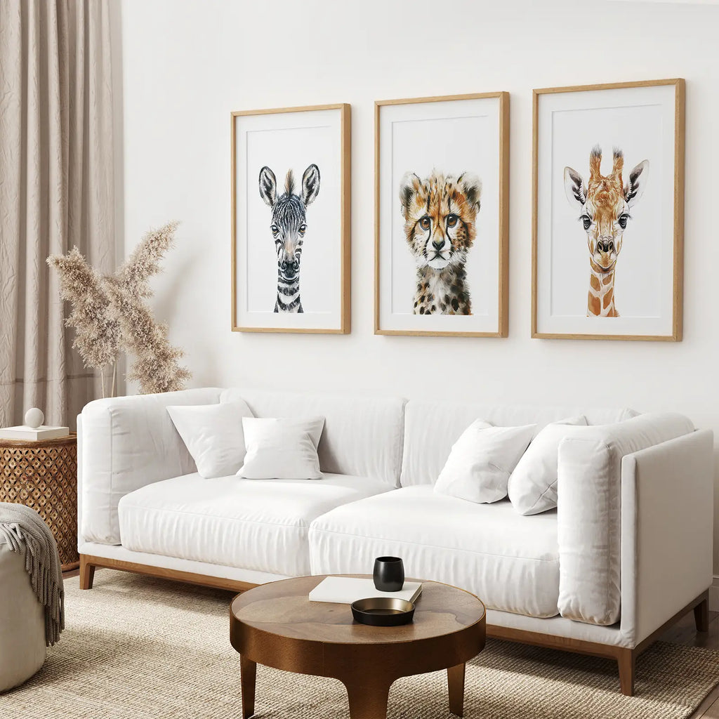 Neutral Safari Wall Art Poster Set Nursery Decor